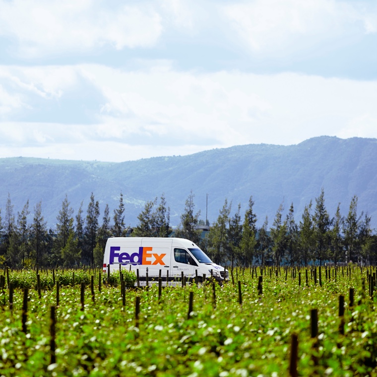 FedEx Vehicle in a field